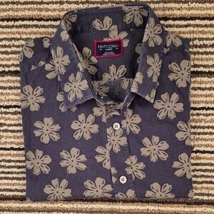 UNTUCKIT Dorado Cotton‎ Faded Black Green Floral Sz L Short Sleeve Mens Shirt